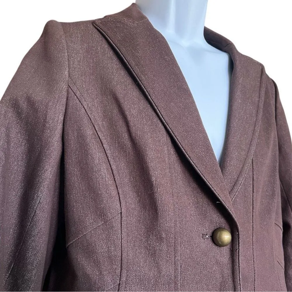 Womens Bandolino Chocolate Brown Stretch Blazer Jacket w Gold Buttons- Sz 12 - Image 2