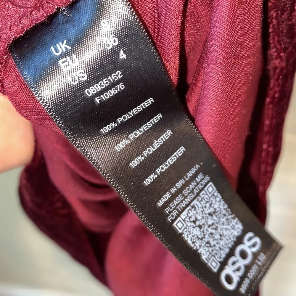 ASOS red dress velour velvet‎ faux wrap size 4 - Image 6