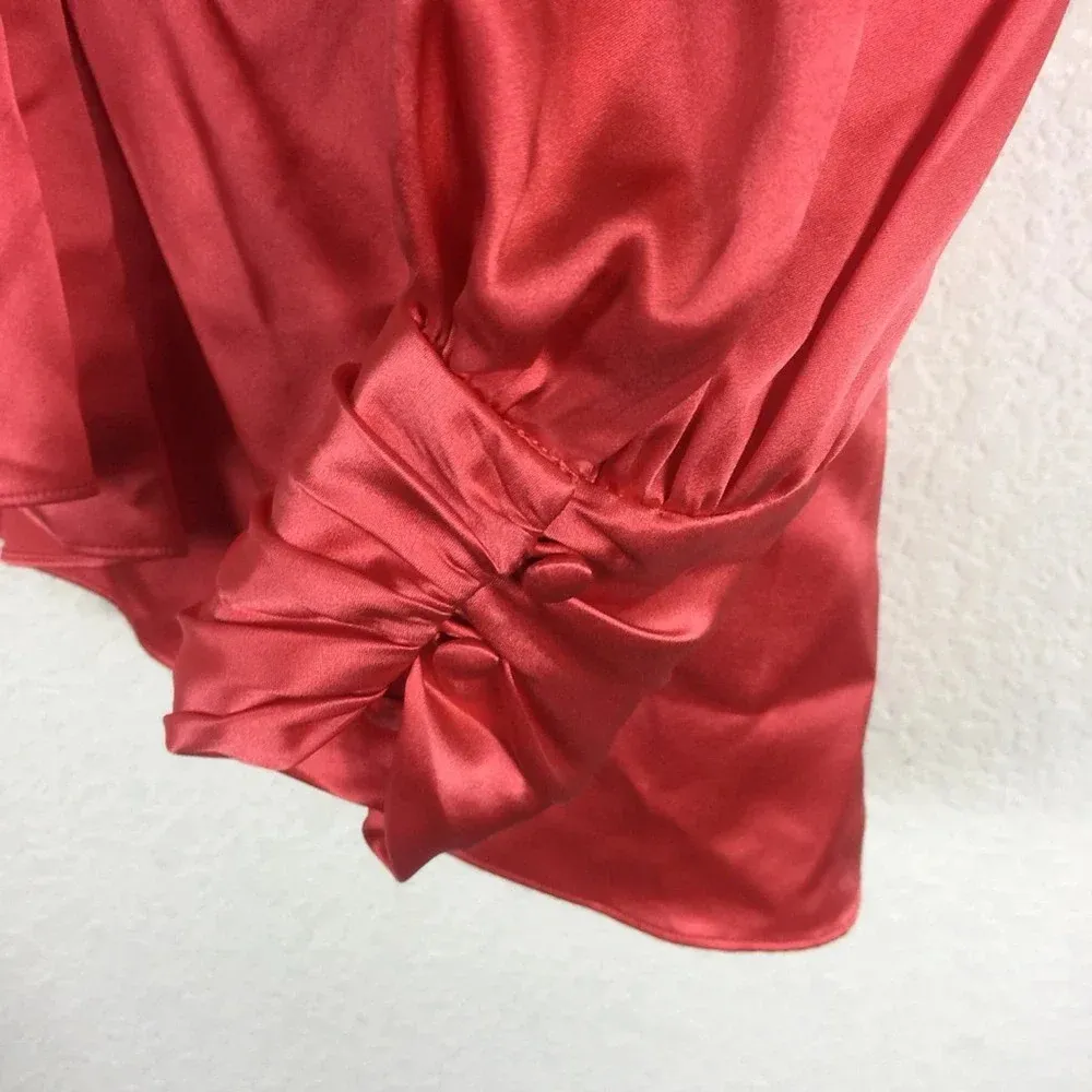 NWT Cinq A Sept Stace Coral Pink One Shoulder 100% Silk Satin Blouse Medium - Image 14