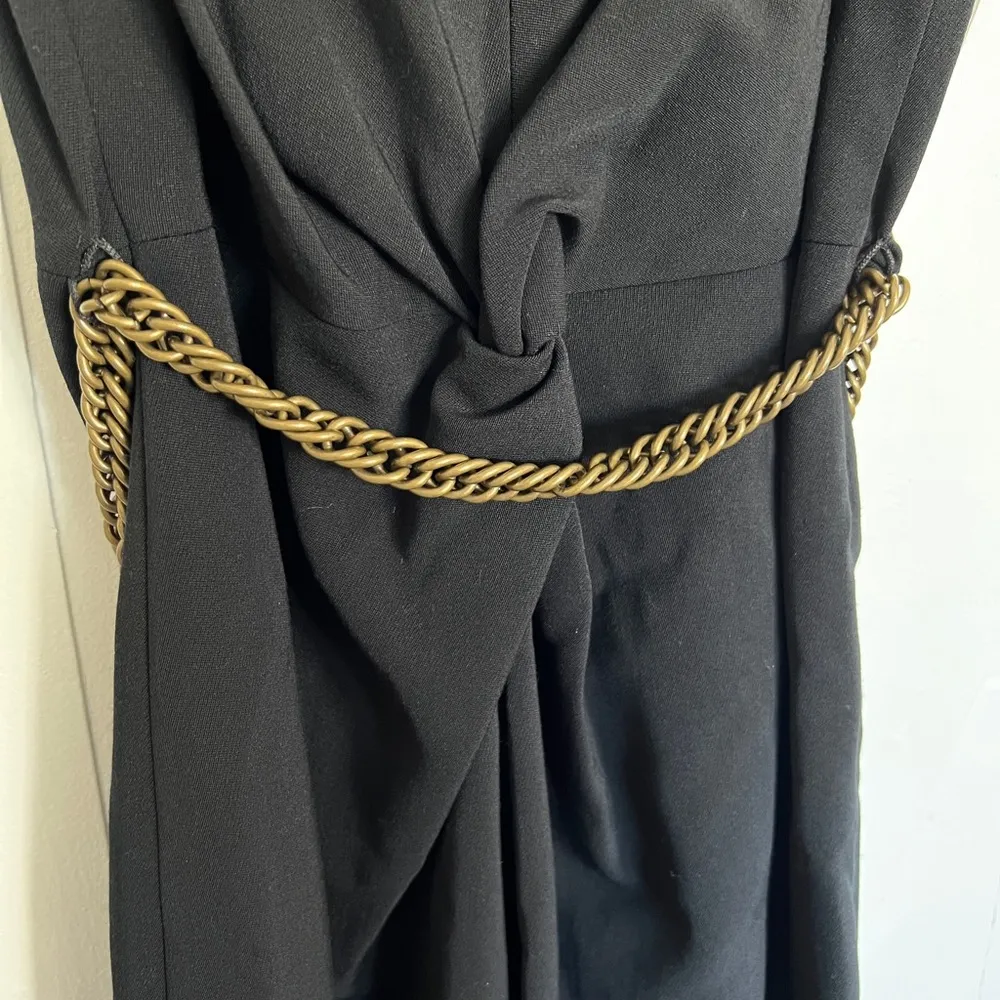 LK Bennett Black Twist Front Sleeveless Dress with Gold Chain Belt Size 6 - Image 4
