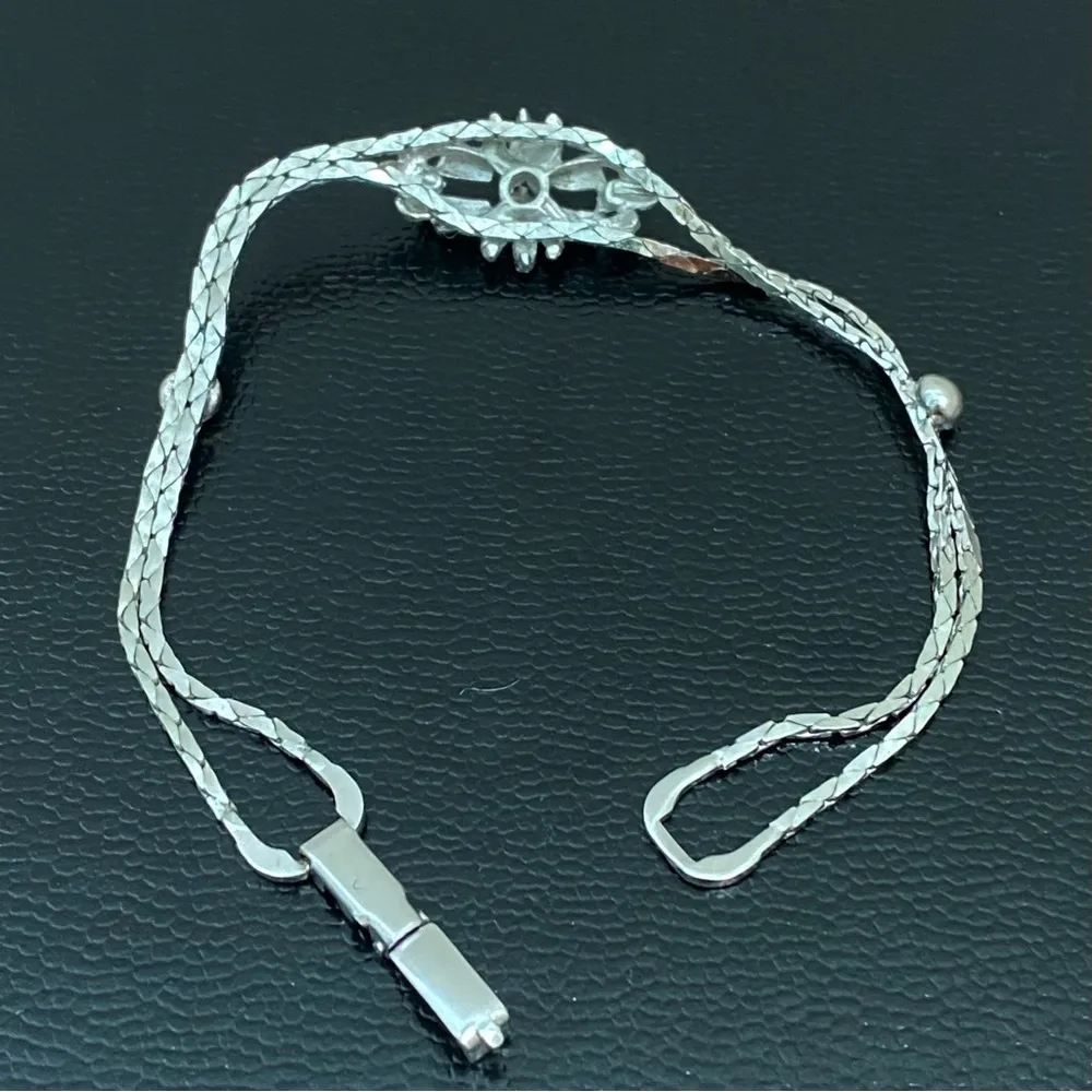 Vintage Signed Silver Ruby Floral Bell Center Double Snake Chain 7.5” Bracelet - Image 7