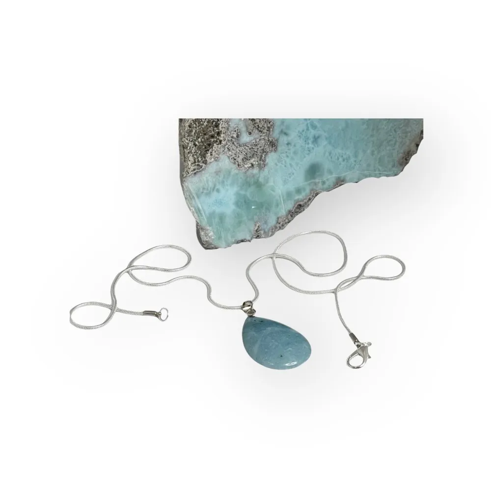 new Larimar ☀︎︎ Crystal Briolette Teardrop Stone Necklace ☀︎︎ Sterling Silver - Image 2