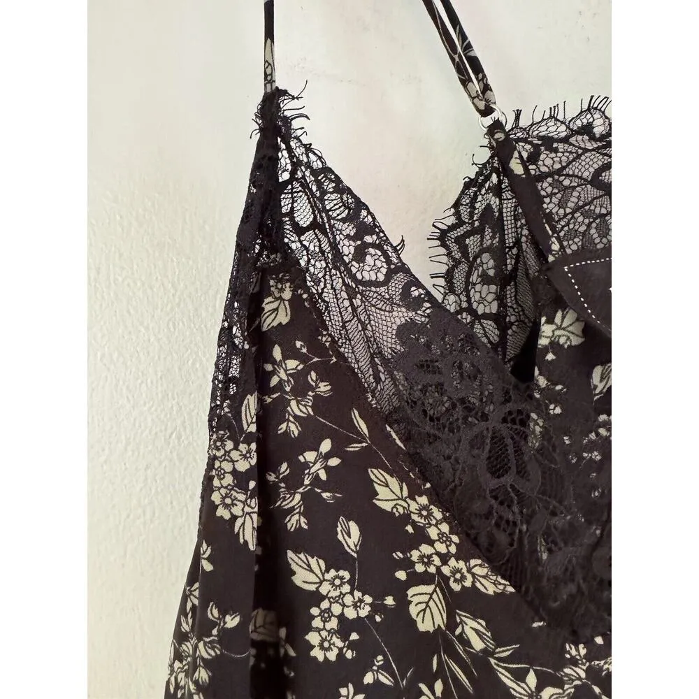 NWT Reset by Jane Satin Samantha Black Lace Floral Print Cami Tank Top Large - Image 6