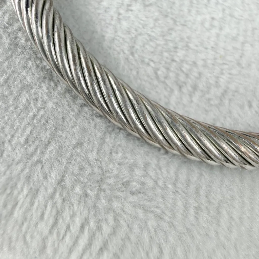 Silver Tone Rope Open Cuff Bracelet White Faux Pearl Endcaps Women's Fashion - Image 15