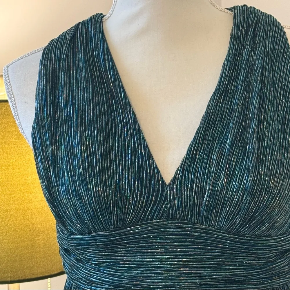 Lulus Ailey Gold and Teal Blue Skater Dress size xs Green - Image 14