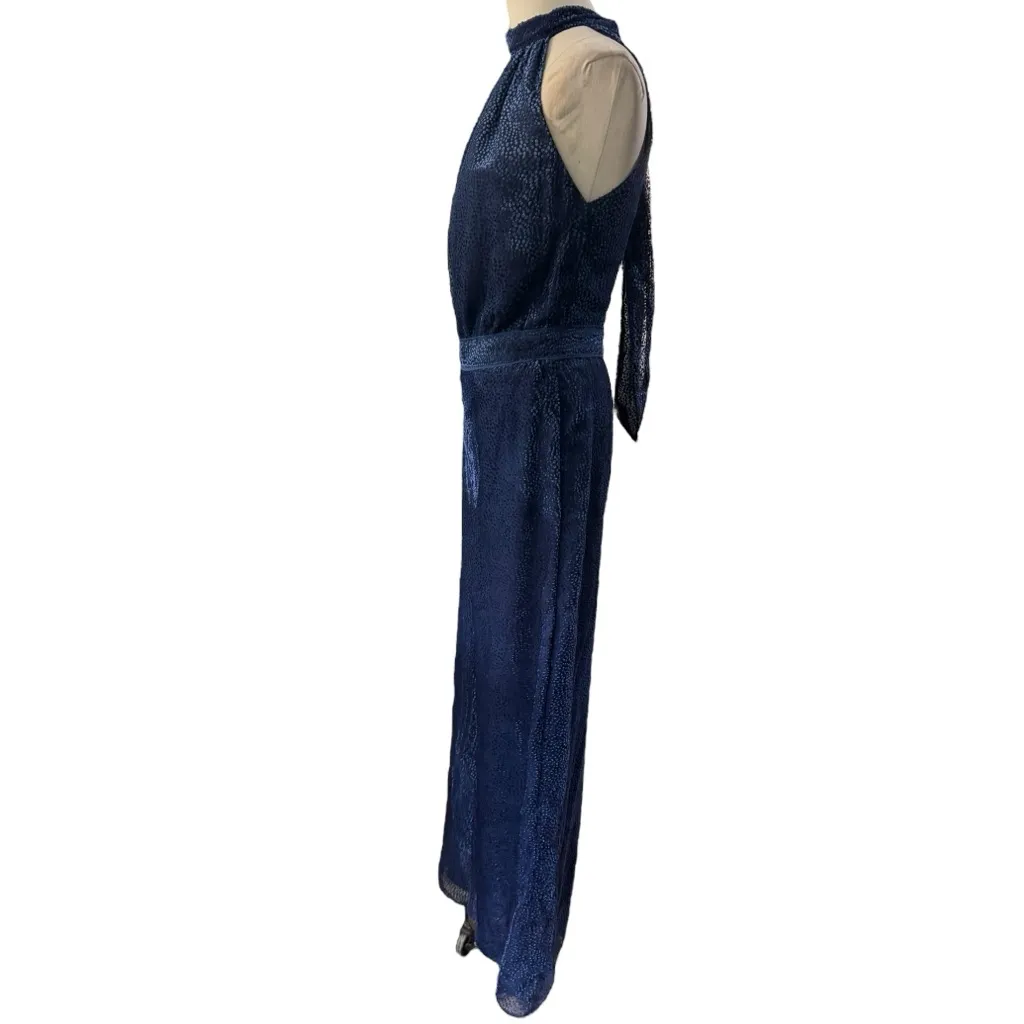 Elevenses Anthropologie Blue Velvet Polka Dot Halter Neck Jumpsuit Womens Size 2 - Image 6