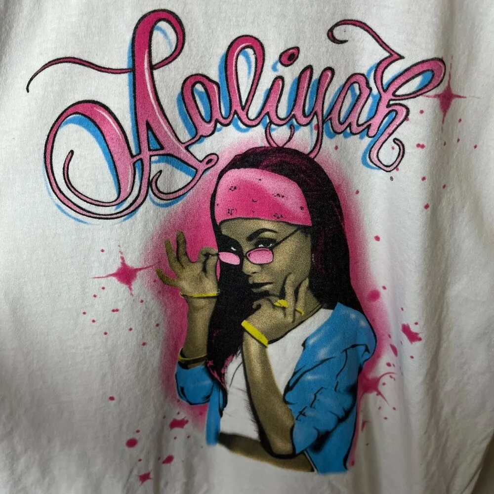 Aaliyah Rap Tee T Shirt White Large L Retro Girl Artist Music Graphic Solid Logo - Image 13
