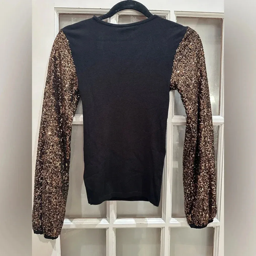 Anthropologie Bl-nk London Gold Sequin Sleeve Sweater Size XXS NWT Flawed Gem - Image 6