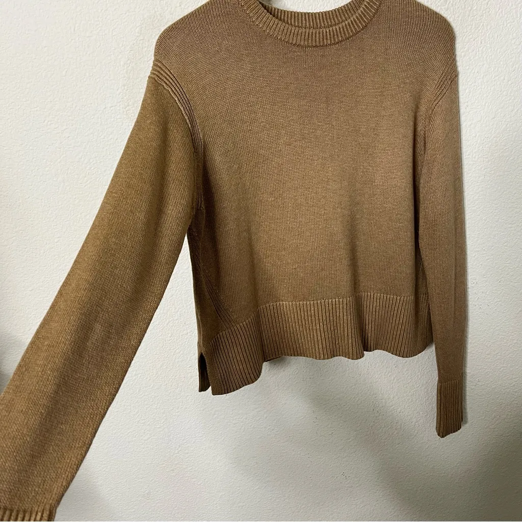 Lululemon Cashlu Boxy Crewneck Sweater Heathered Bold Beige Tan Womens Size 8 - Image 3