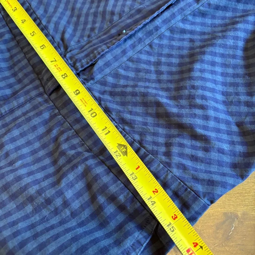 Shades Of Grey Plaid Tartan Blue Green Long Sleeve Romper Button Front Shorts XS - Image 9