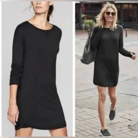 Athleta Women’s Recharge Sweatshirt Mini Long Sleeve Black Dress Size S - Image 2