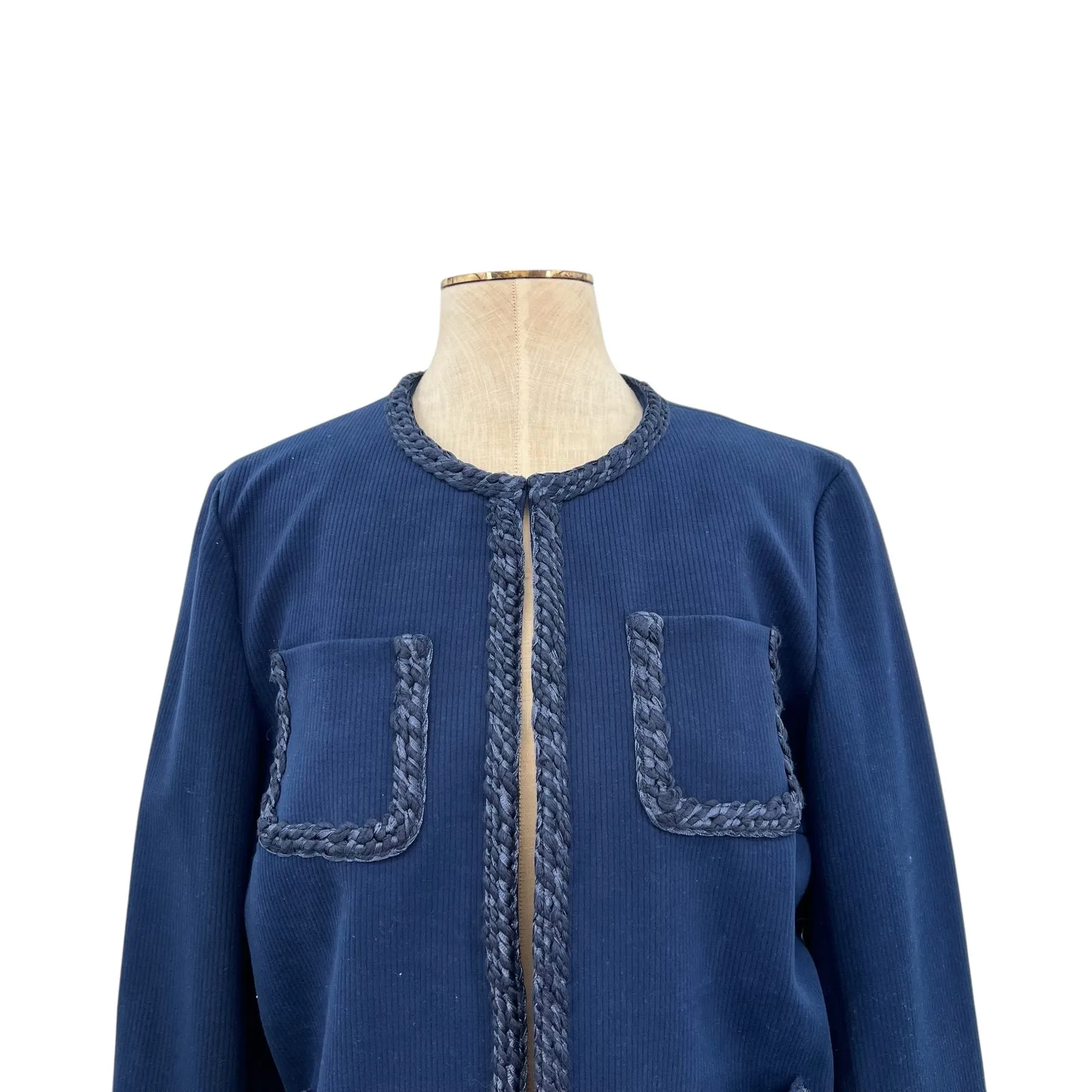 J. Mclaughlin Fanning Jacket‎ Blazer Braided Trim Navy Blue Size Large - Image 5