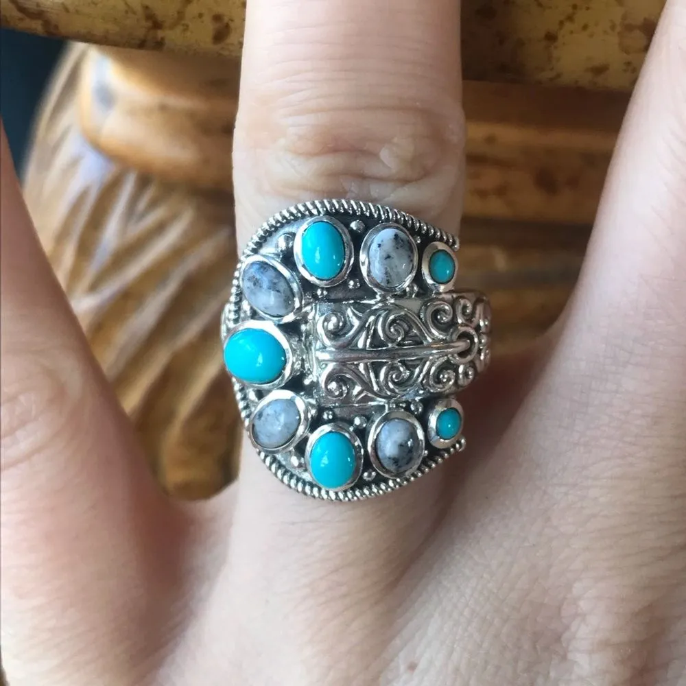 Sleeping Beauty Turquoise White Buffalo Sterling Silver Buckle Ring Size 6.25 - Image 8