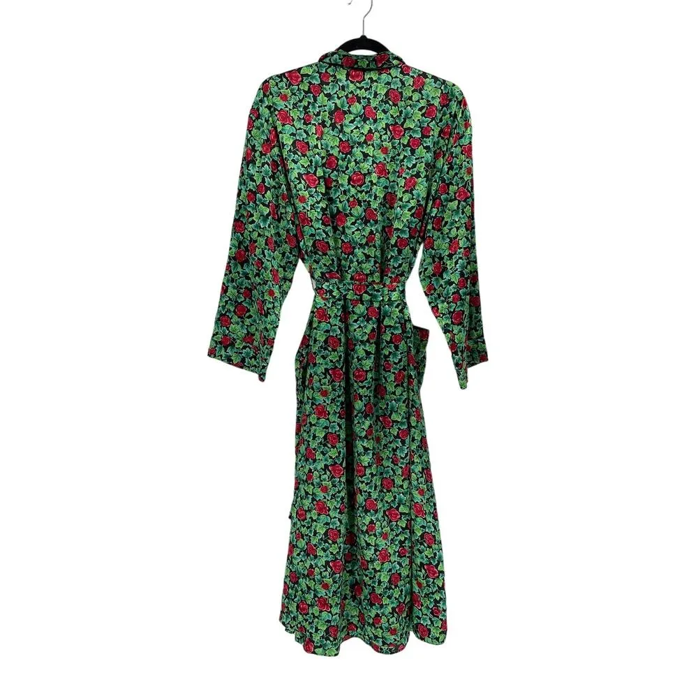 Vanity Fair Vintage Floral Rose Print Long Sleeve Belted Wrap Robe Size M - Image 4