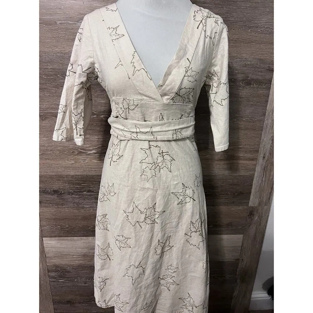 Anthropologie Porridge Dress Fall Leaves Autumn Ivory Cotton Spandex Sz XS - Image 2