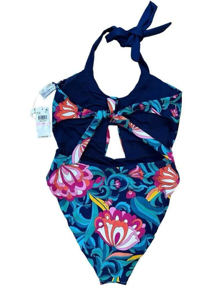Trina Turk India Garden Halter Belted One Piece Womens Floral Swimsuit Size 6 - Image 4
