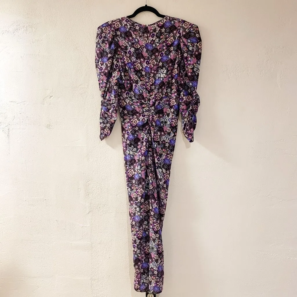 Isabel Marant Albini Floral Silk Midi Dress in Purple Black Size 36 - Image 3