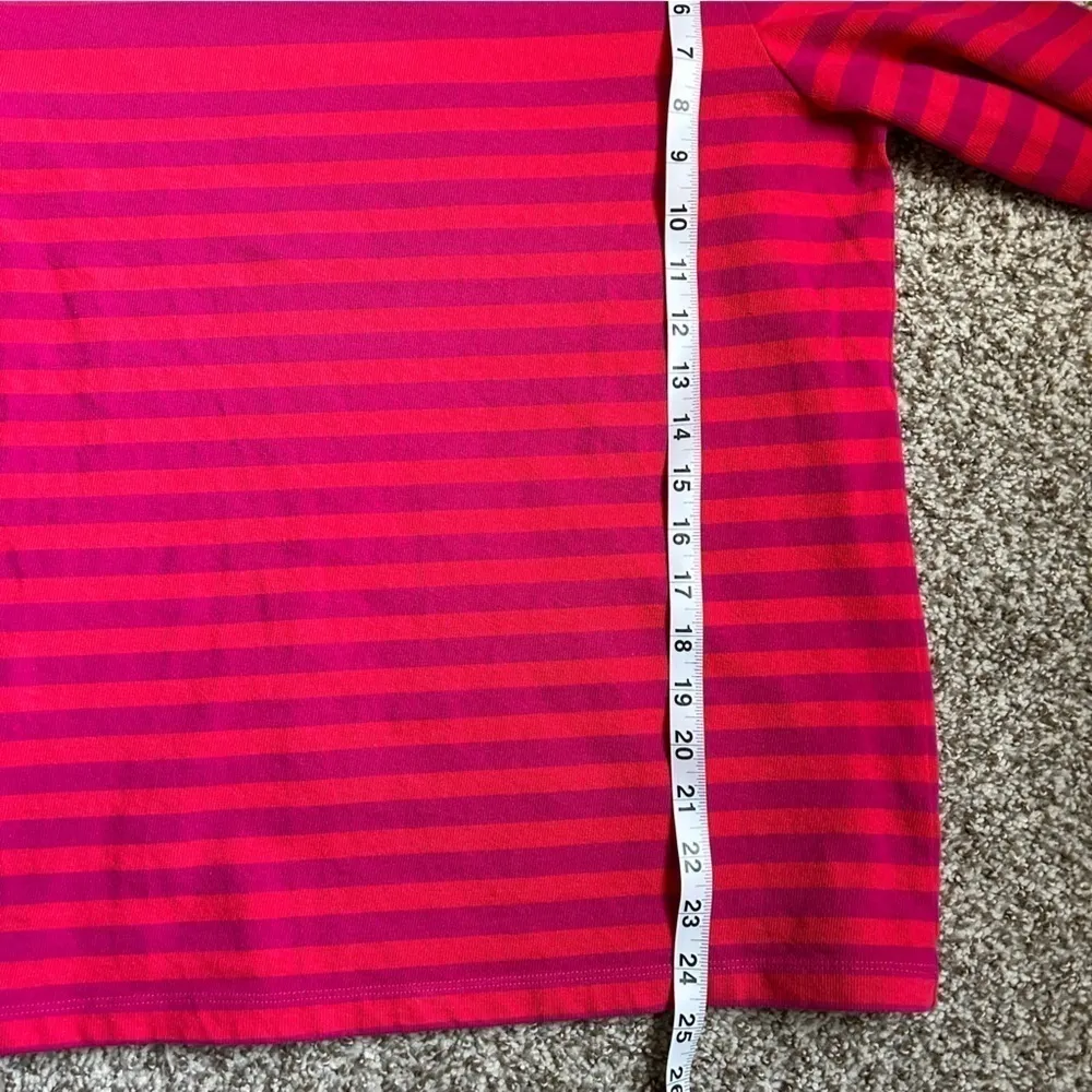 Lands’ End Pink Fuschia Boatneck Striped 3/4 Sleeve Blouse Spring Neon Medium - Image 4