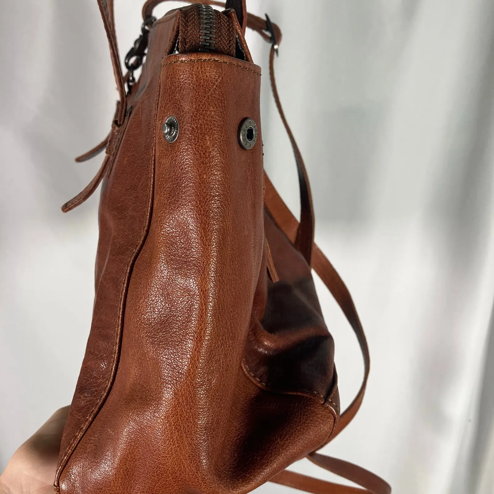 Spikes & Sparrow Brown Leather Tote Bag Shoulder Purse Zip Top Dual Straps - Image 9