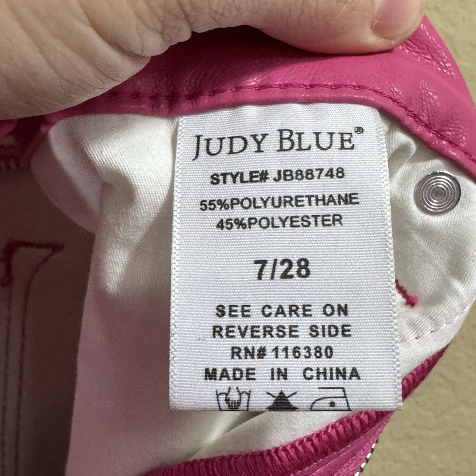 Judy Blue Hot Pink Faux Leather High Rise Straight Leg Pants Womens 7/28 JB88748 - Image 11