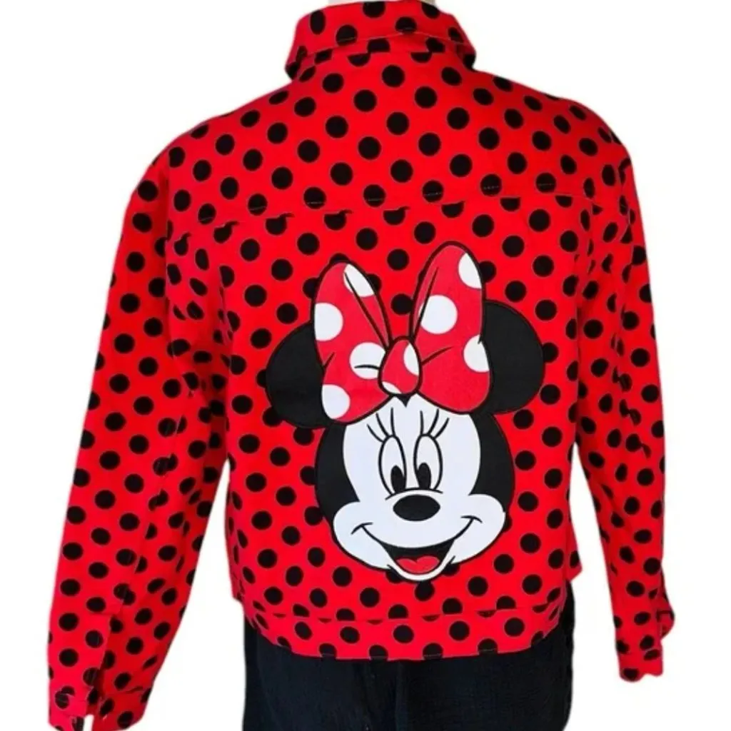 NWT Disney Minnie Mouse Jacket  Red Polka Dot Jean Style Embroidered Small - Image 4