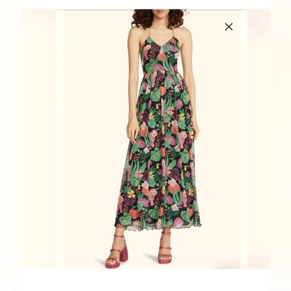 Betsy Johnson Paulina maxi mesh halter dress tropical jungle M - Image 3