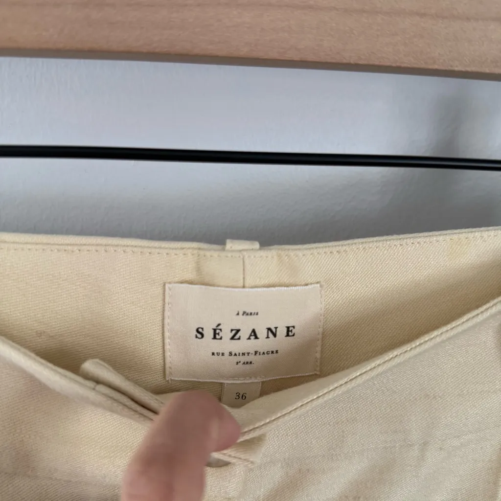 Sezane 36 US 4 Cream Pleated Ankle Trousers Tapered High Waist Viscose Linen - Image 6