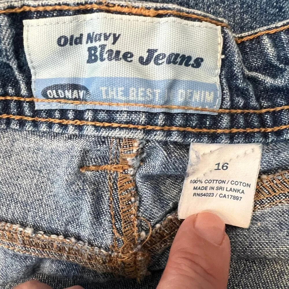 Old Navy Blue Jeans Vintage Y2K Denim A-Line Long Skirt Size 16 Rear Slit - Image 6