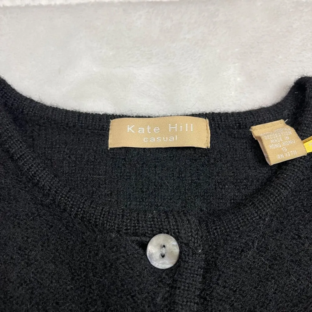 Kate Hill Casual Christmas Cardigan Sweater Women's Size Small 100%‎ Wool Black - Image 6