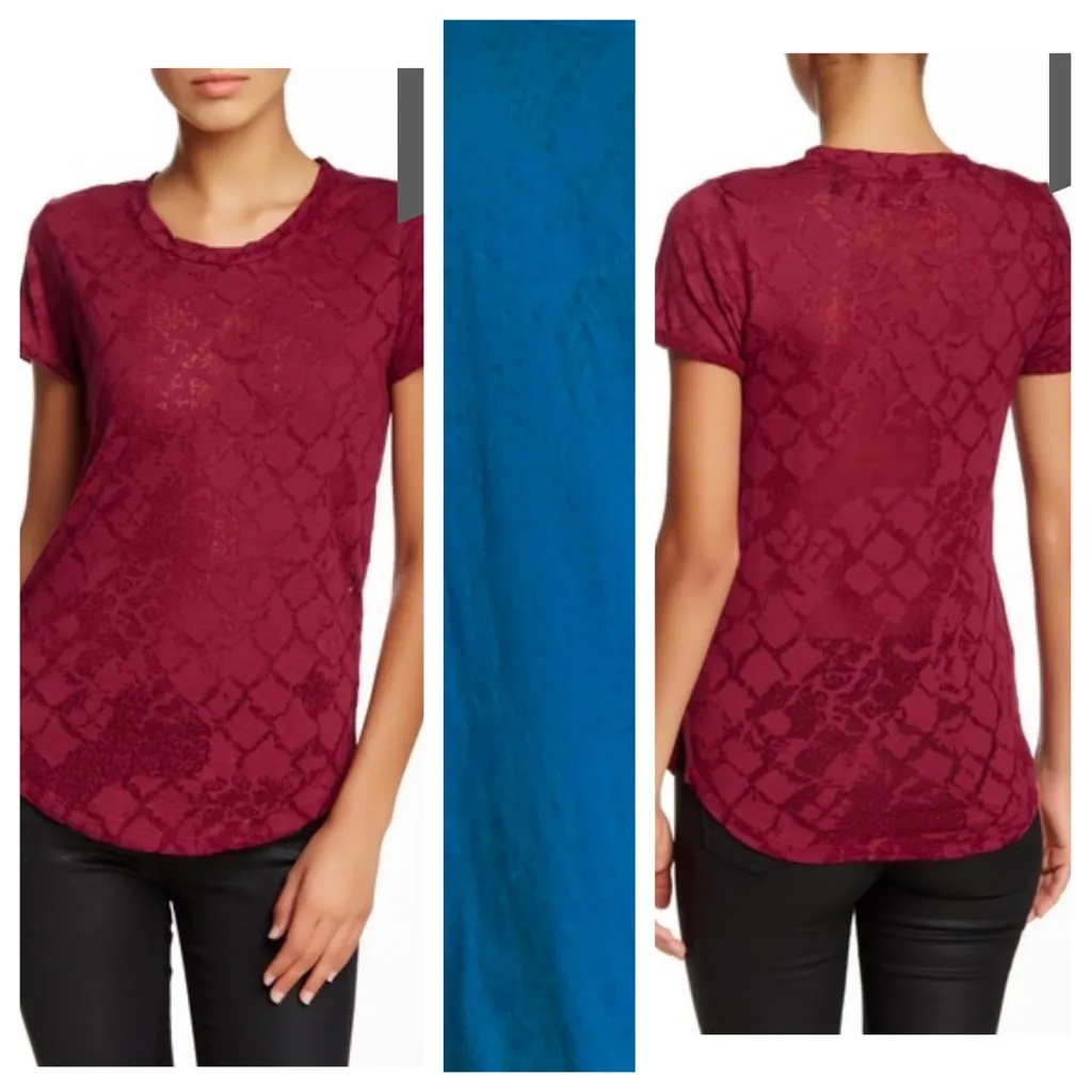 Kersh turquoise blue burnout crew neck tee T Shirt women's‎ size S Small - Image 2