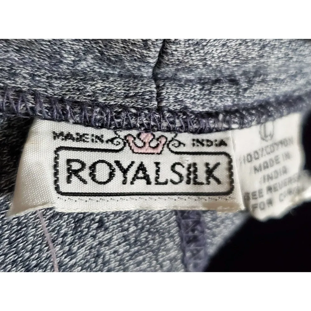 Royal Silk Womens Gray Single Breasted Top & Drawstring Trousers 2 Pcs Set Large - Image 13