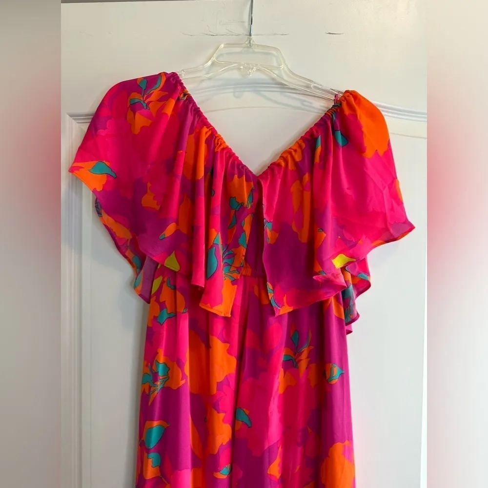 NWT RSVP Sugarlips Fuchsia Floral Off The Shoulder Ruffled Maxi Dress Medium - Image 6