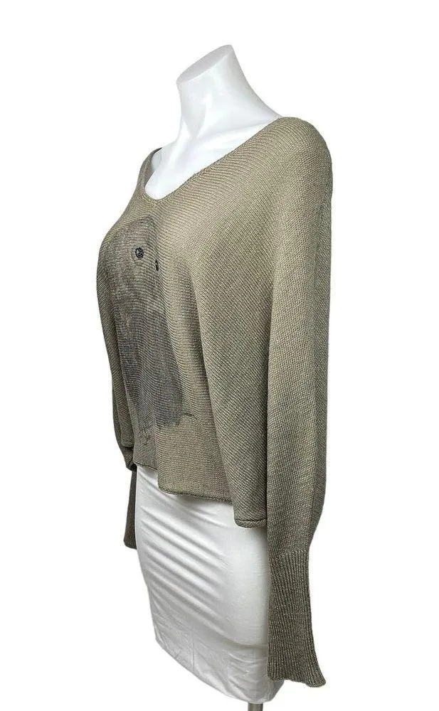 Millau Brown Tan Owl Print Beaded V - Image 2