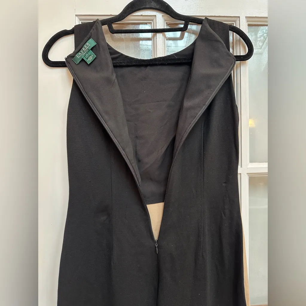 LRL Lauren Ralph Lauren Black Oatmeal Sheath Dress Size 4 Small S Leather Buckle - Image 6