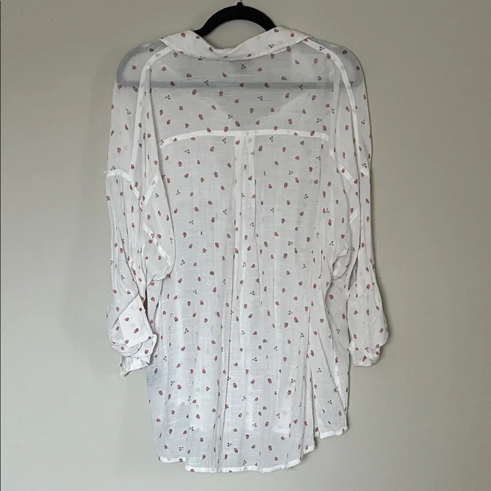 Torrid White Button-Down Shirt Strawberry Cherry Print - Image 3