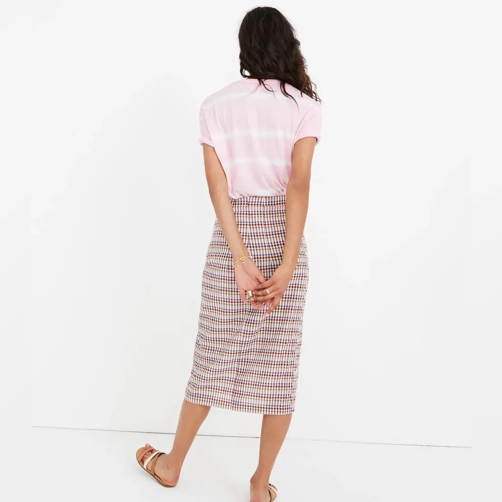 Madewell Sarong Midi Skirt in Rainbow Gingham size 2 - Image 2