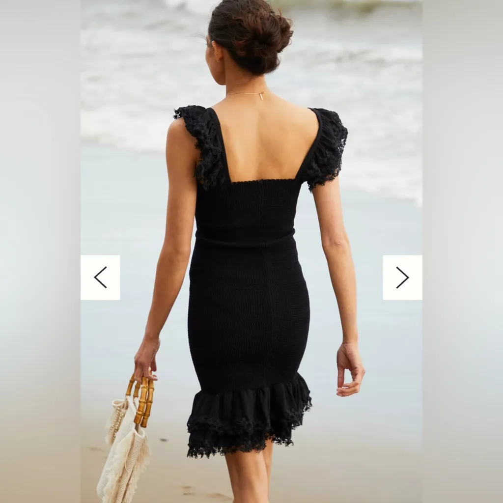 Peixoto Belle Mini Dress Black Lace Smocked NWT Size M Anthropologie - Image 2