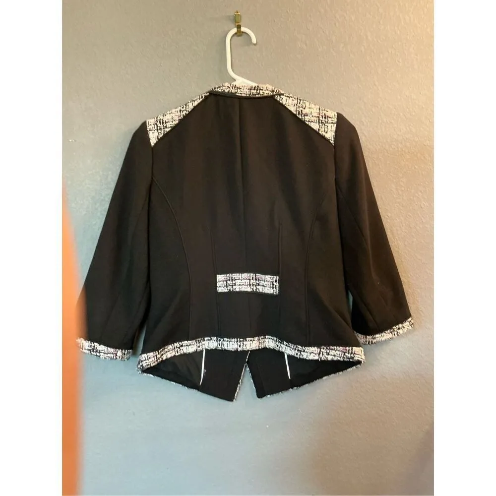 White House Black Market Asymmetrical Zip Tweed Trim Stretch Blazer Jacket 6Peti - Image 4