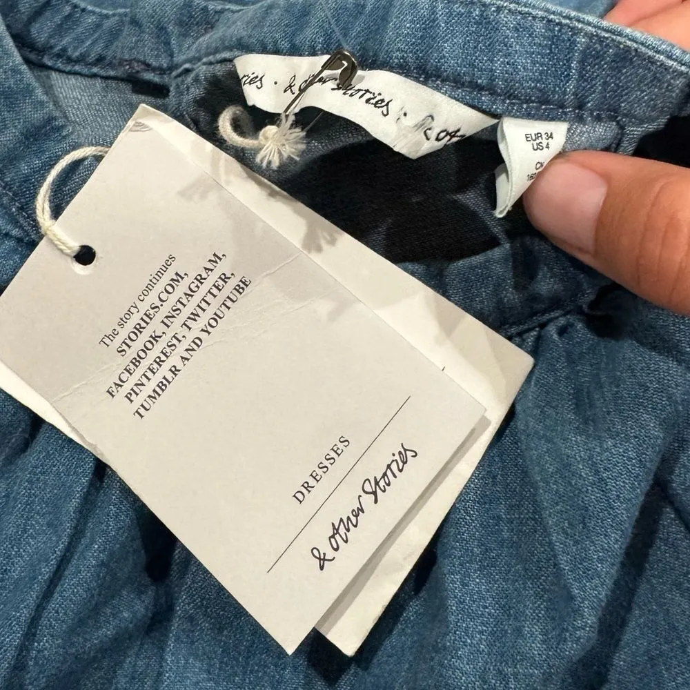 NEW & Other Stories Denim Blue Chambray Long Sleeve Short Dress Women’s 4 - Image 5