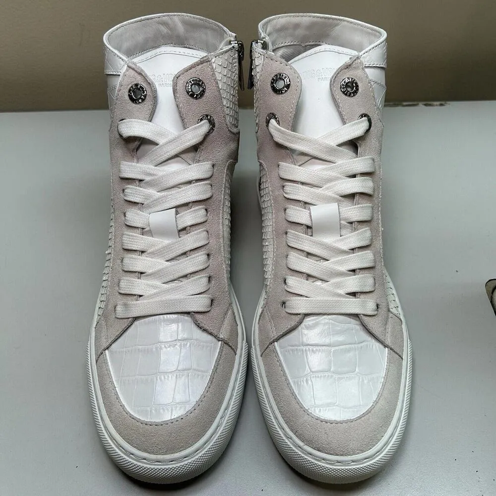 ZADIG & VOLTAIRE Zv1747 High Flash Keith Croc Blanc Leather Sneakers sz 39 $458 - Image 11