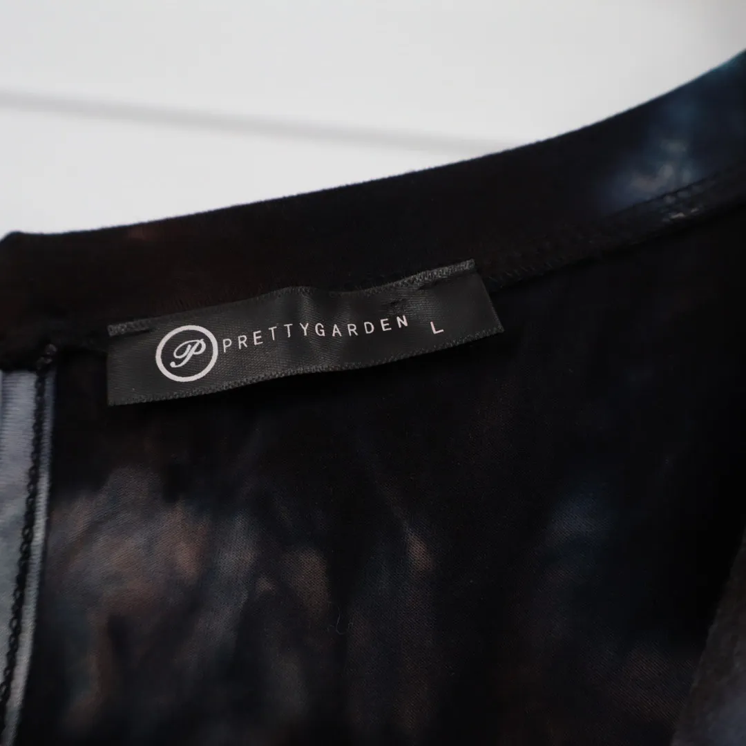 PRETTY GARDEN Tie Dye Jumpsuit Long Sleeve Scoop Neck Drawstring Waist L Brown Size L - Image 5