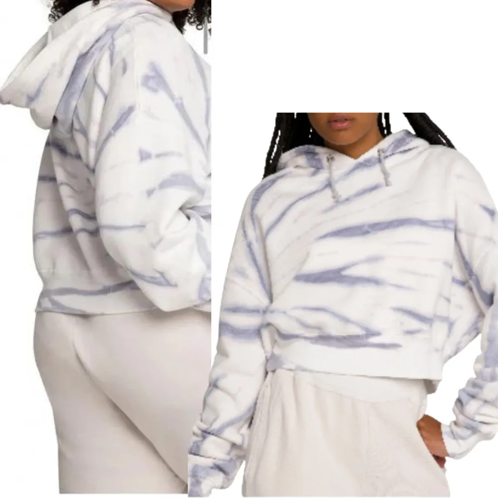 Good American Cropped & Cool Tie Dye Hoodie Lilac White Size 5 XXL NWT Cozy - Image 3