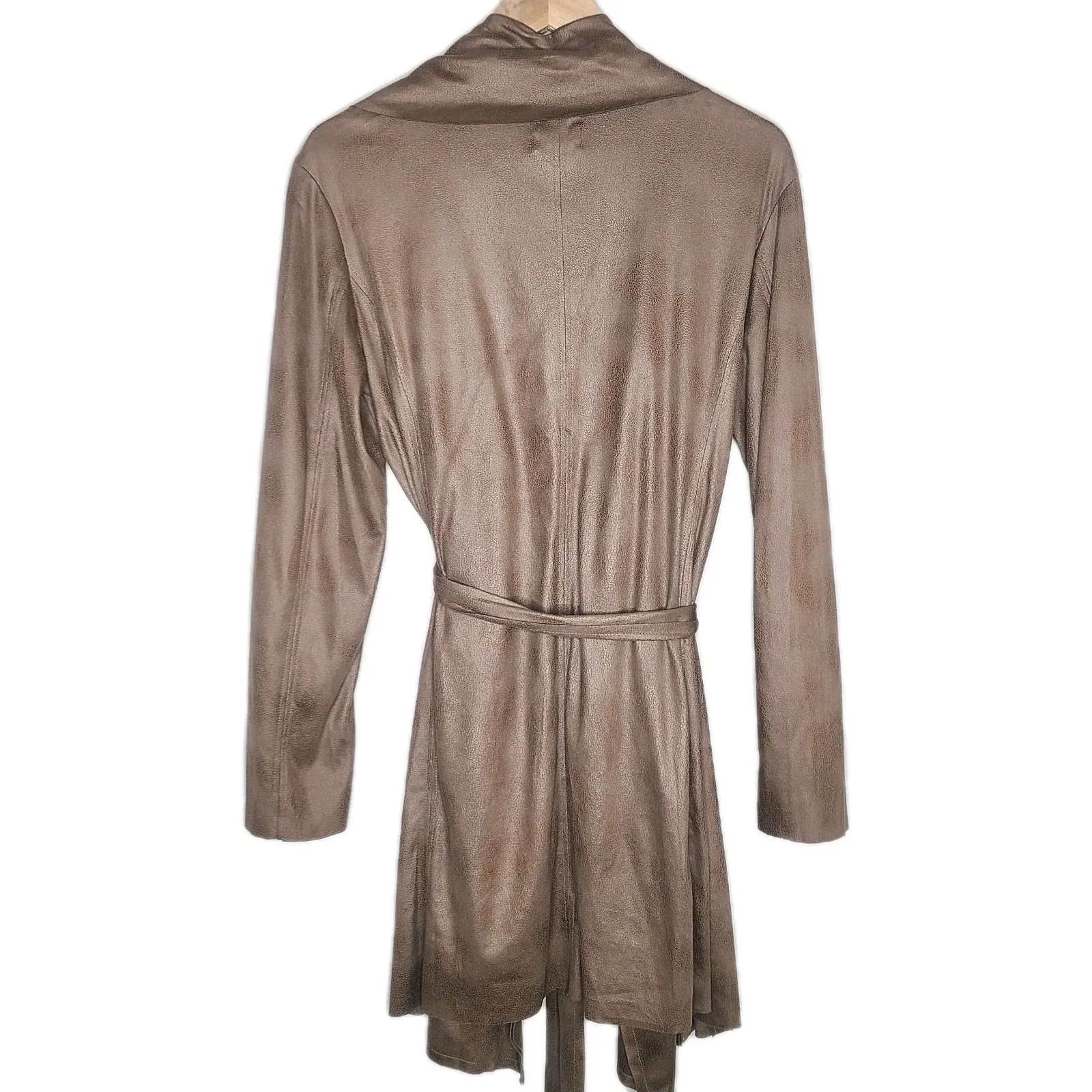 Insight New York‎ Cardigan Jacket Womens 10 Brown Lightweight Faux Suede Belted - Image 4