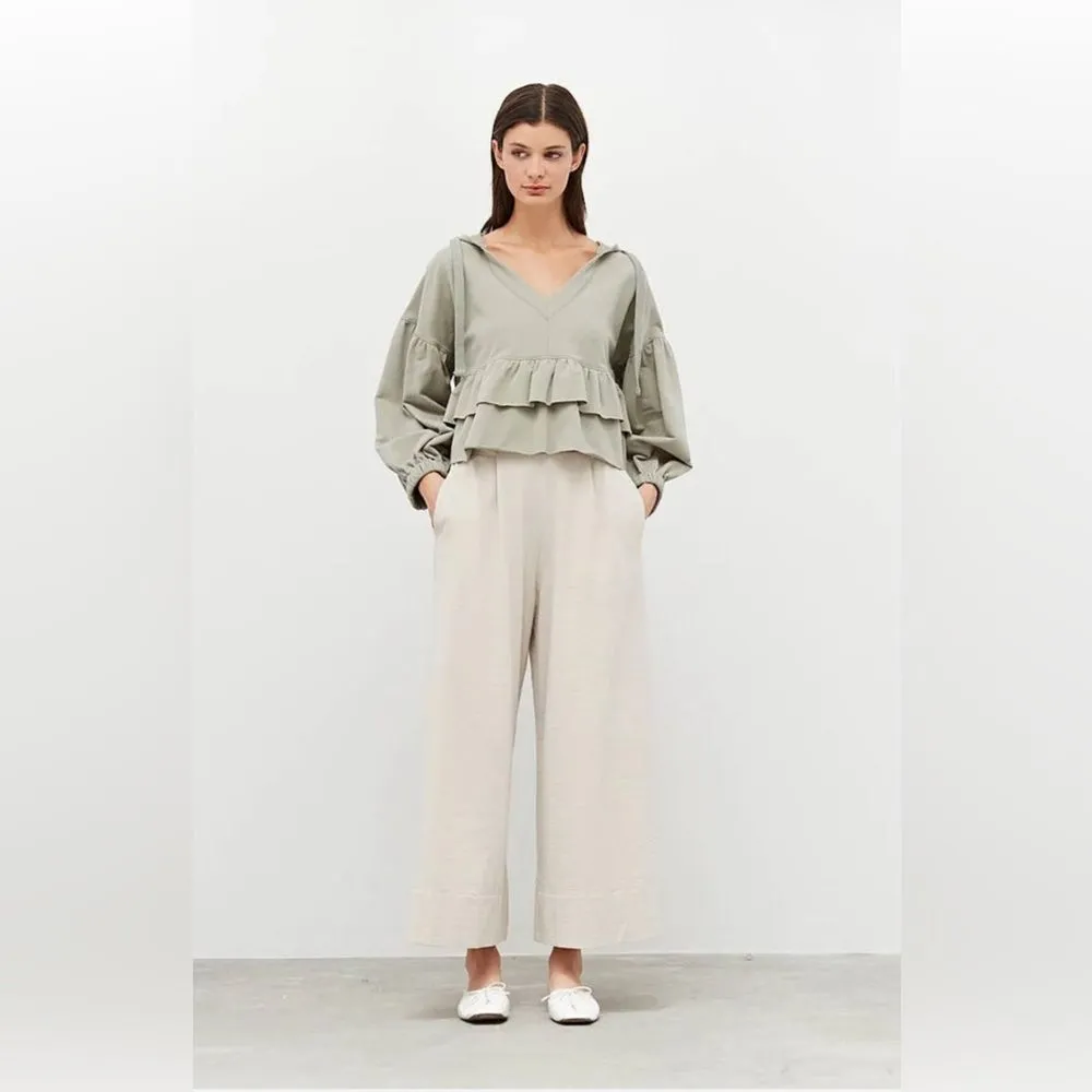 NWT Grade and Gather V Neck Hoodie Cropped Sweatshirt Light Green Size S - Image 3