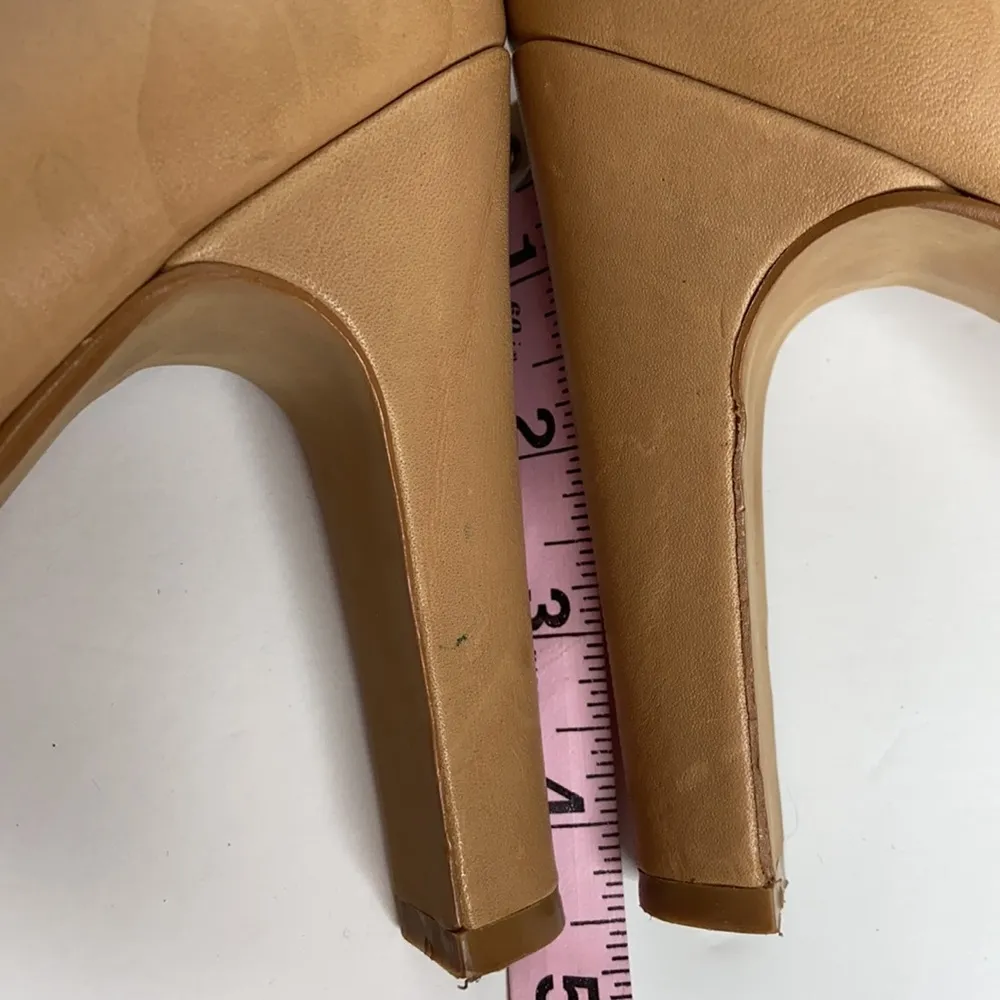 Miss Albright Tan Bow Leather Platform High Heels Size 8.5 - Image 12