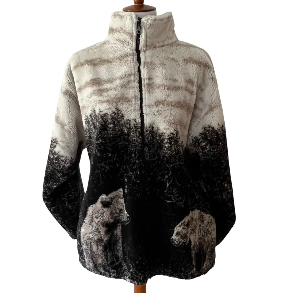 Vintage Jacket Medium Fleece 90’s Plush Zip Up Unisex Bear Mountain USA Cozy Black - Image 5
