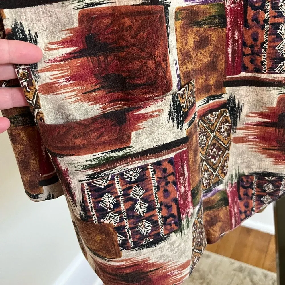 VINTAGE 80s unique patchwork print earthy abstract block ethnic blazer jacket Orange Size 8 - Image 12