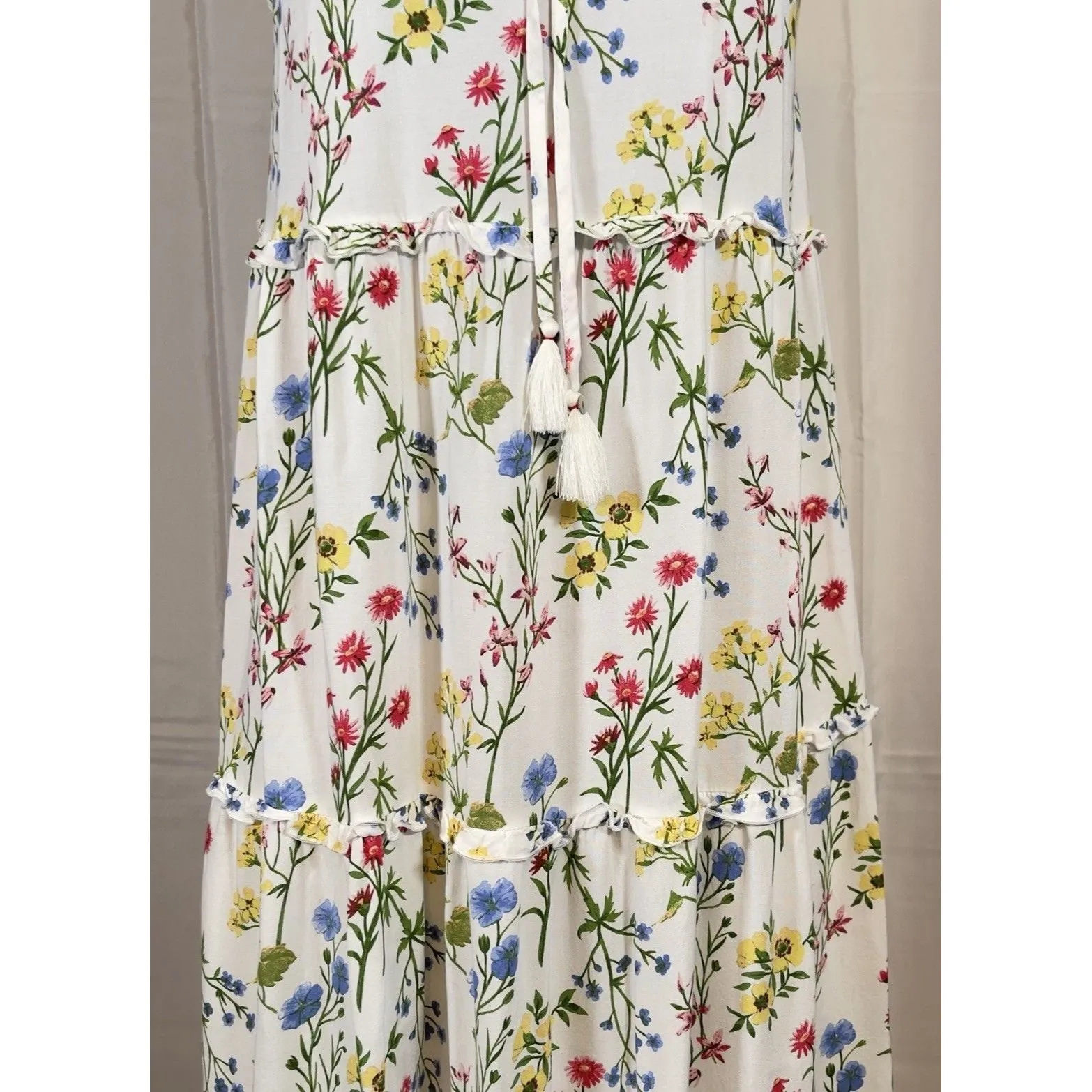 Linda Anderson Womens Small Floral Maxi Sun Dress Garden Boho Cottage Country White - Image 3