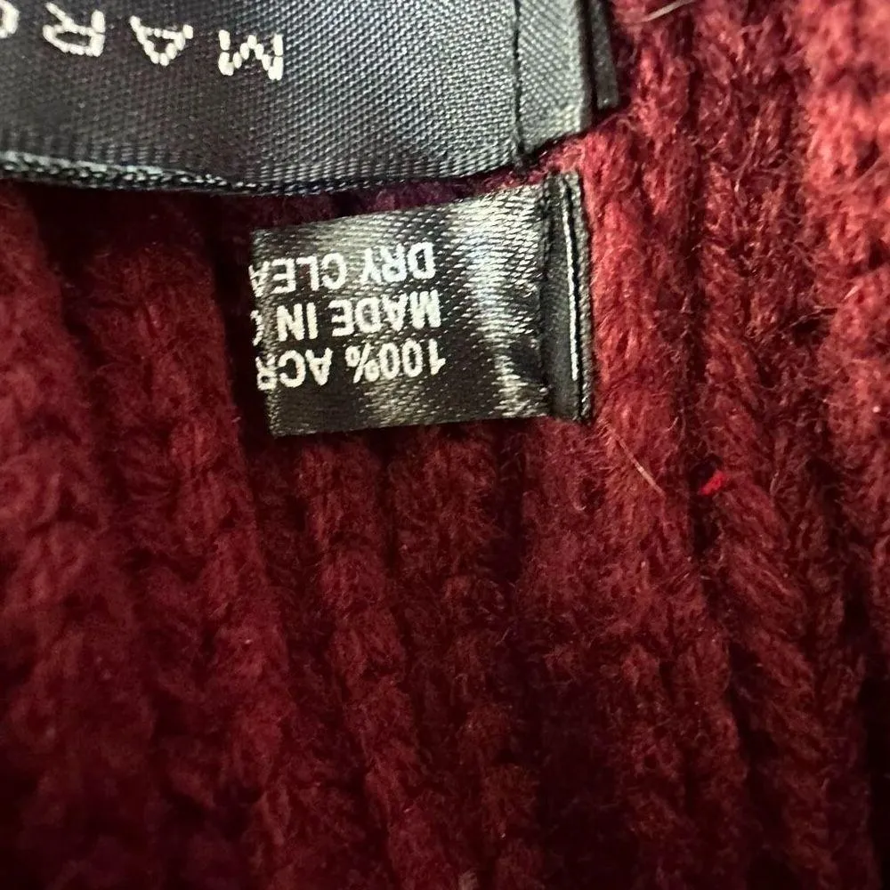 Marc Jacobs Burgundy Bordeaux Red Knit Ribbed Pom Pom Hat Beanie One Size - Image 6