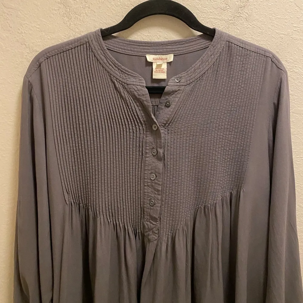 Sundance Grey Mystic Falls Pleated Button Front Blouse Size L - Image 2
